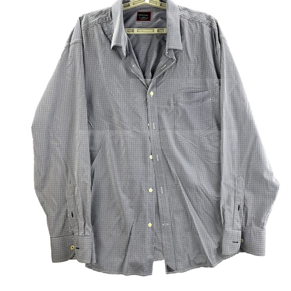 Untuckit Shirt Blue Mens 3XL Gingham Plaid Long‎ Sleeve Button Up Casual Preppy